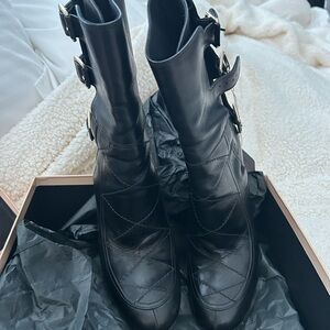 Stylish Black Leather Buckle Boots